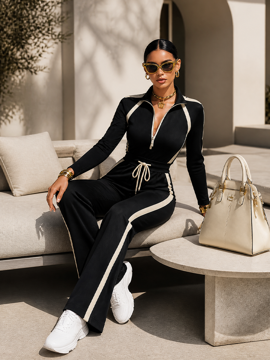 Women's Striped Waist Tracked Jumpsuit – House of Velari