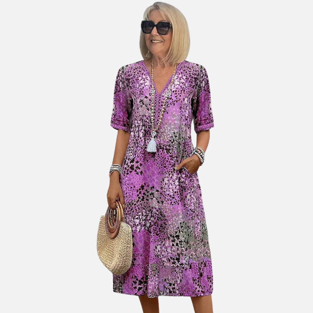 Women's V-Neck Print Boho Midi Dress – House of Velari