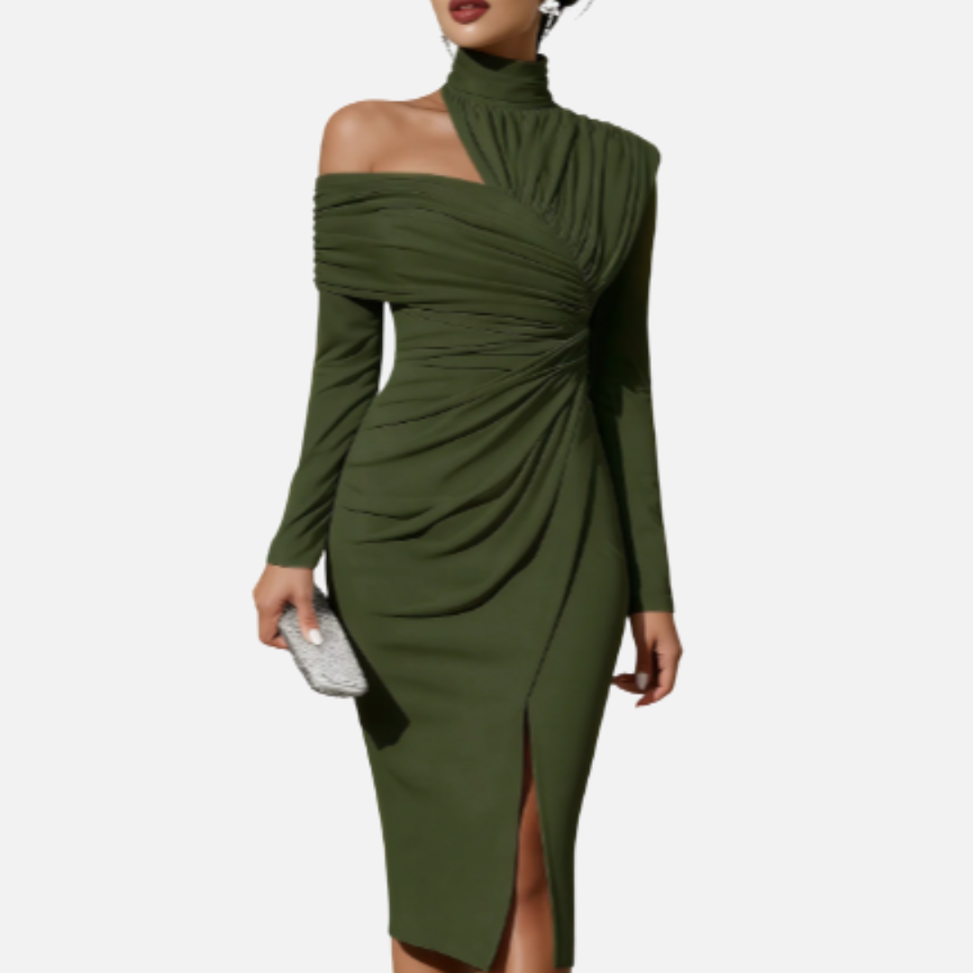 Women's Midi Dress Ruched High-Neck – House of Velari