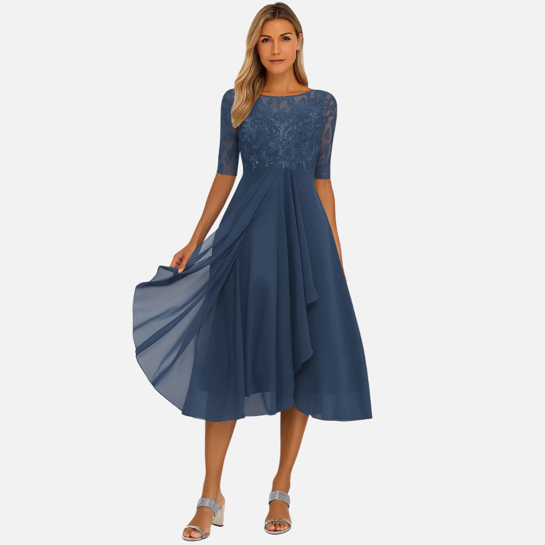 Women’s Lace Bodice Chiffon Midi Dress – House of Velari