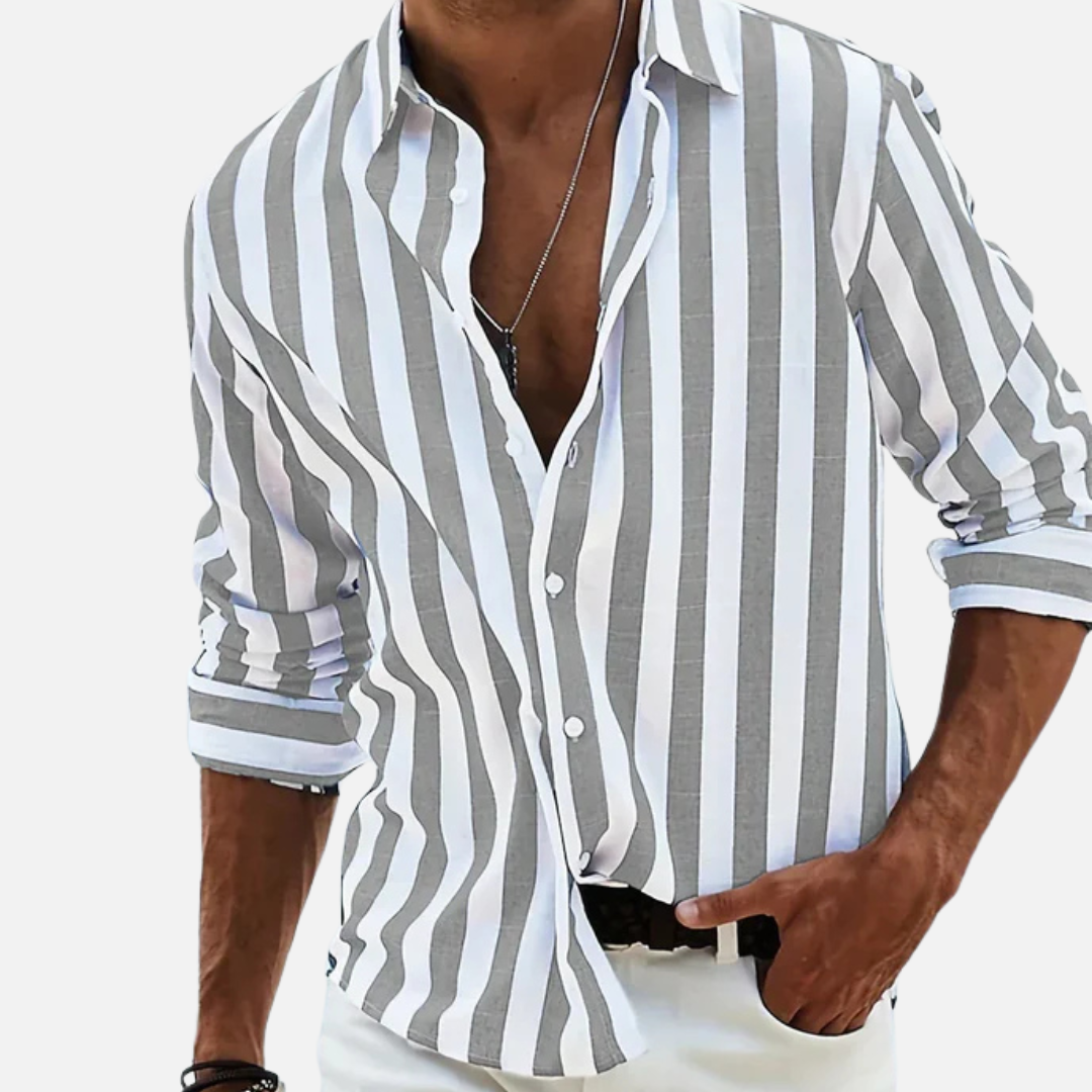 Men's Striped Long Sleeve Shirt – Button-Up Casual Beach Shirt – House of Velari