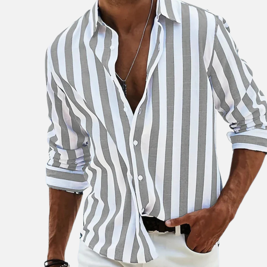 Men's Striped Long Sleeve Shirt – Button-Up Casual Beach Shirt – House of Velari