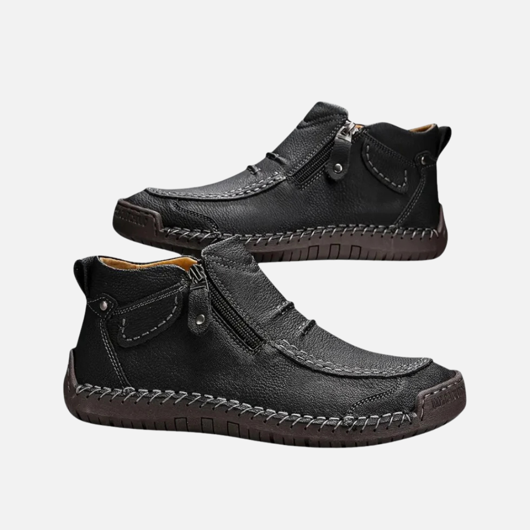 Men's Leather Ankle Shoes – Stitched Casual Zip-Up Boots – House of Velari