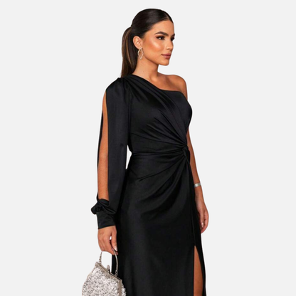 Women's Ruched One Shoulder Satin Maxi Dress – House of Velari