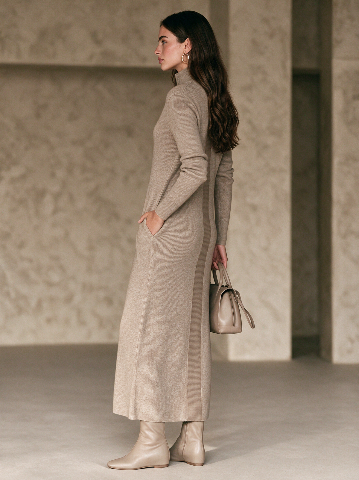 Women's Khaki Knit Long Sleeve Maxi Dress – House of Velari