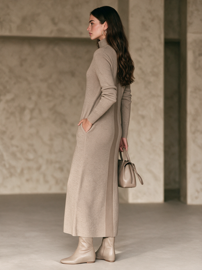 Women's Khaki Knit Long Sleeve Maxi Dress – House of Velari