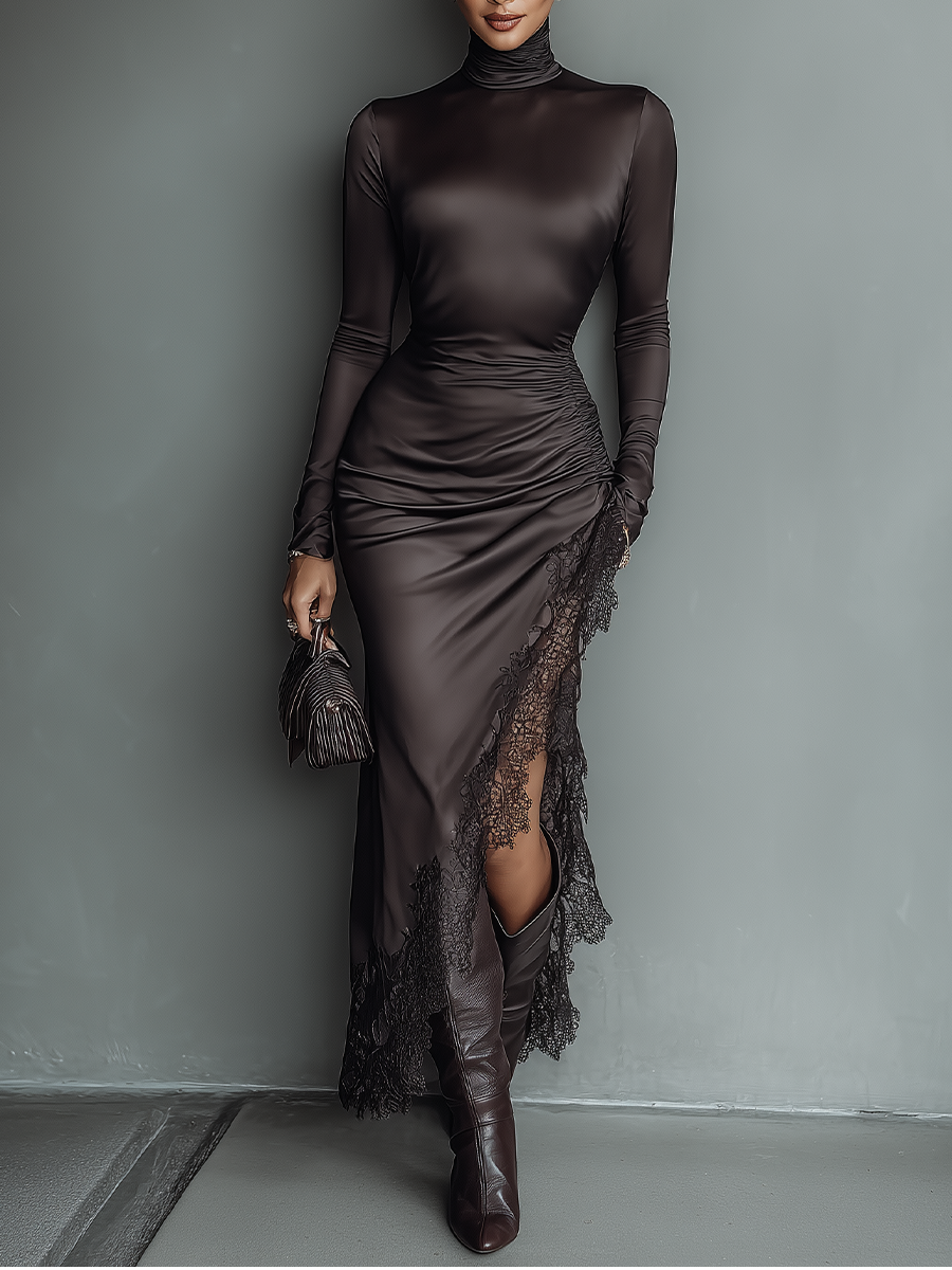 Women's Brown Satin Maxi Dress – House of Velari
