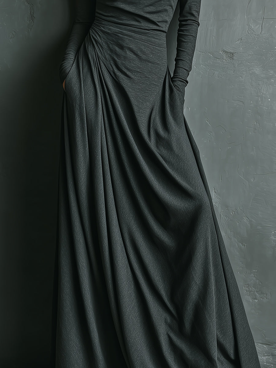 Women's Charcoal Cotton Turtleneck Maxi Dress – House of Velari