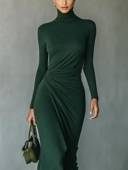 Women's Green Knit High Neck Wrap Midi Dress – House of Velari