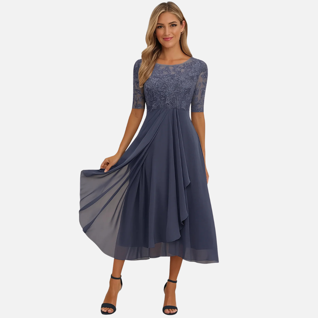 Women’s Lace Bodice Chiffon Midi Dress – House of Velari