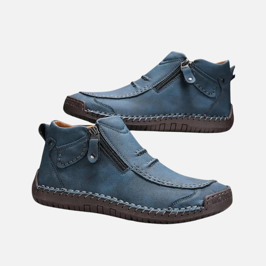 Men's Leather Ankle Shoes – Stitched Casual Zip-Up Boots – House of Velari