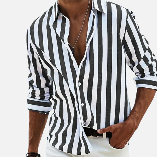 Men's Striped Long Sleeve Shirt – Button-Up Casual Beach Shirt – House of Velari