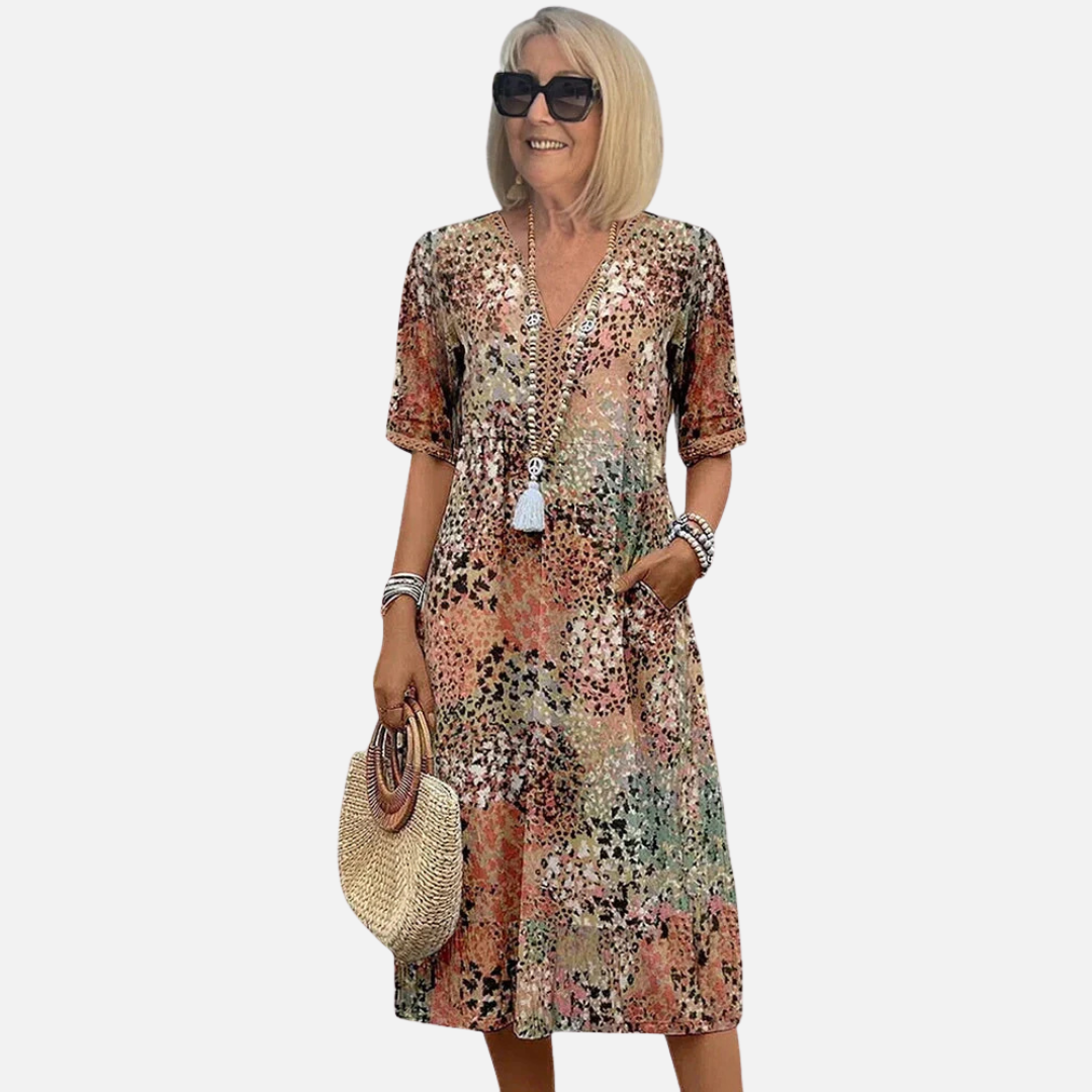 Women's V-Neck Print Boho Midi Dress – House of Velari