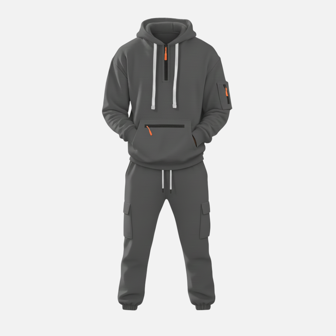 Men’s Two-Piece Tracksuit Set Casual Hoodie & Cargo Joggers – House of Velari