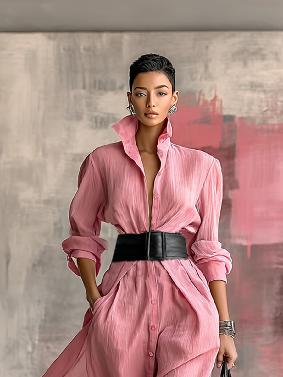 Women's Long Sleeve Lapel Shirt Dress – House of Velari