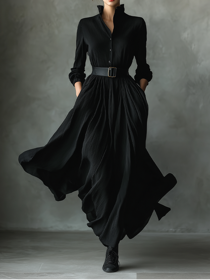 Women's Black Pleated Vintage Maxi Dress – House of Velari
