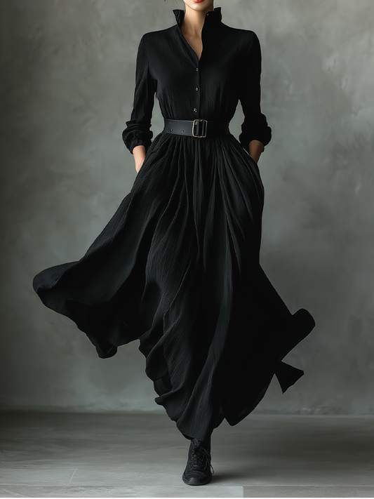 Women's Black Pleated Vintage Maxi Dress – House of Velari