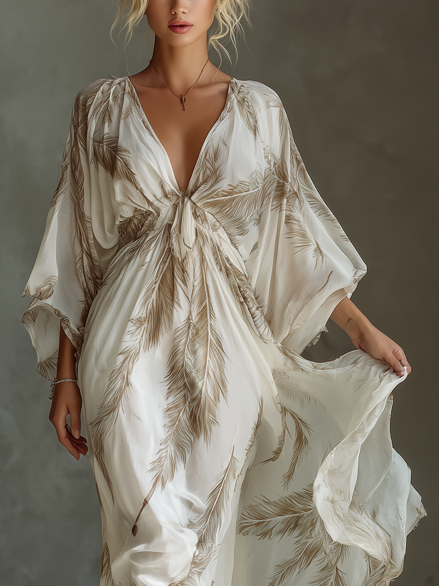 Women's Ivory Chiffon Print Maxi Dress – House of Velari