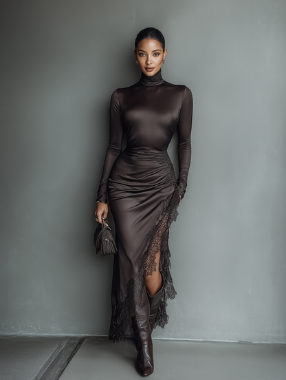 Women's Brown Satin Maxi Dress – House of Velari