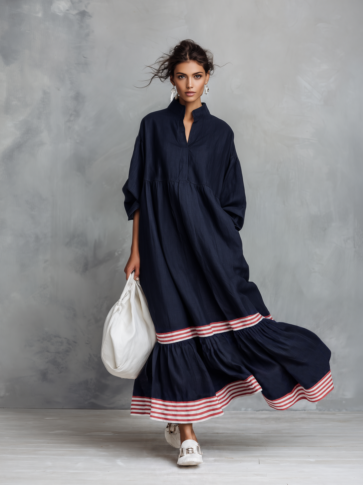 Women's Linen Long Sleeve Striped Maxi Dress – House of Velari