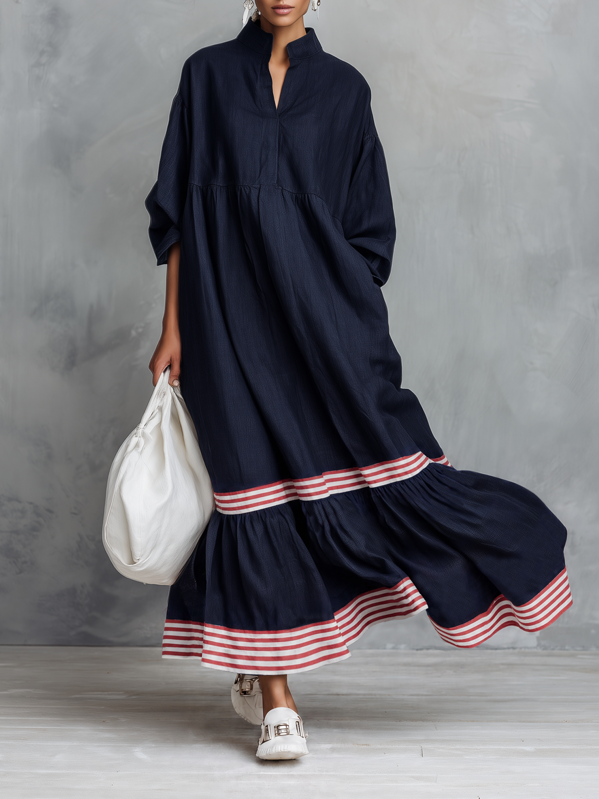 Women's Linen Long Sleeve Striped Maxi Dress – House of Velari