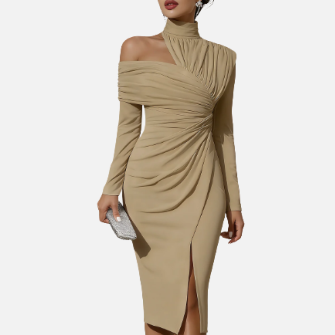Women's Midi Dress Ruched High-Neck – House of Velari