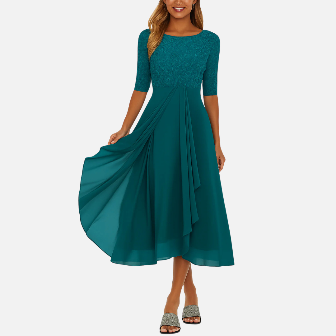 Women’s Lace Bodice Chiffon Midi Dress – House of Velari