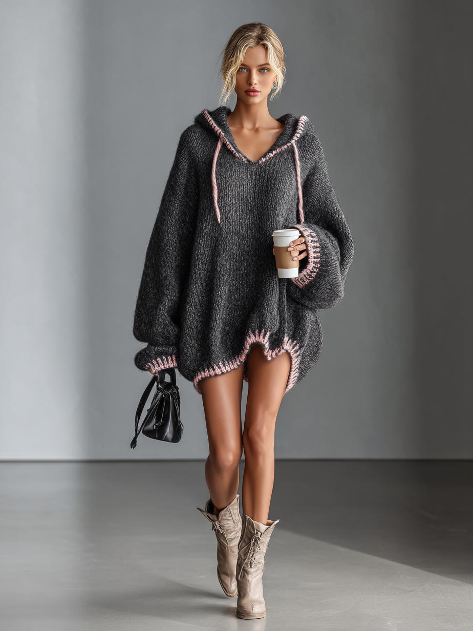 Women's Pink Knit Hooded Mini Dress – House of Velari