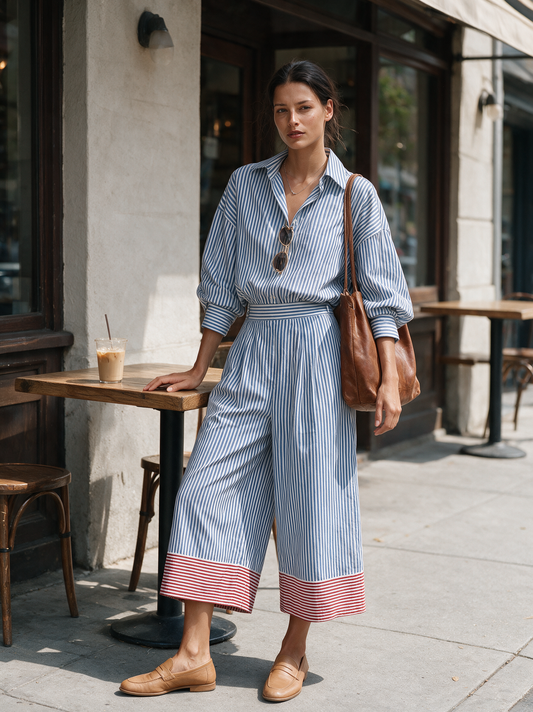 Women's Striped Shirt Color Trouser Set – House of Velari