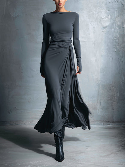 Women's Gray Stretch Wrap Maxi Dress – House of Velari