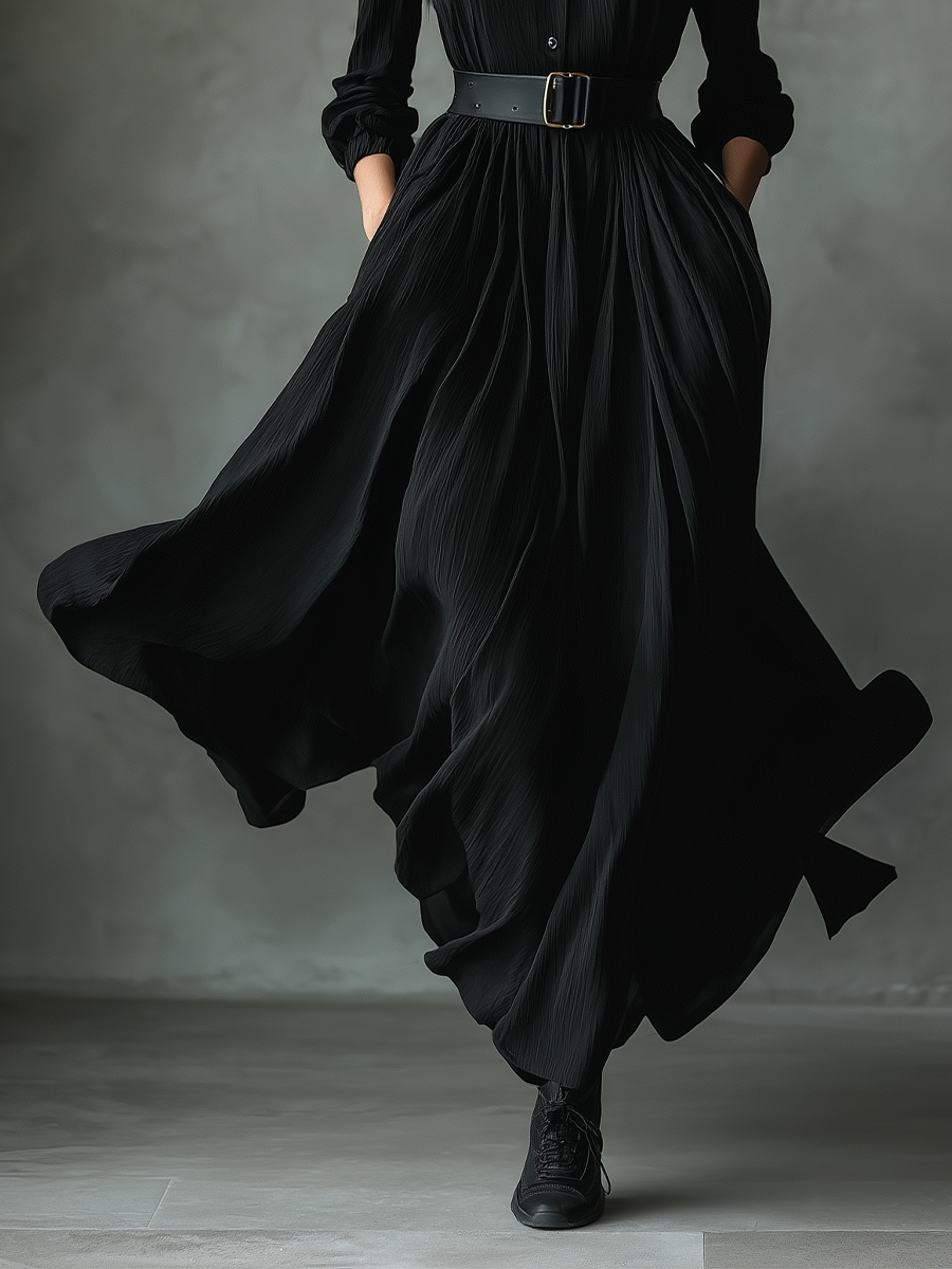 Women's Black Pleated Vintage Maxi Dress – House of Velari