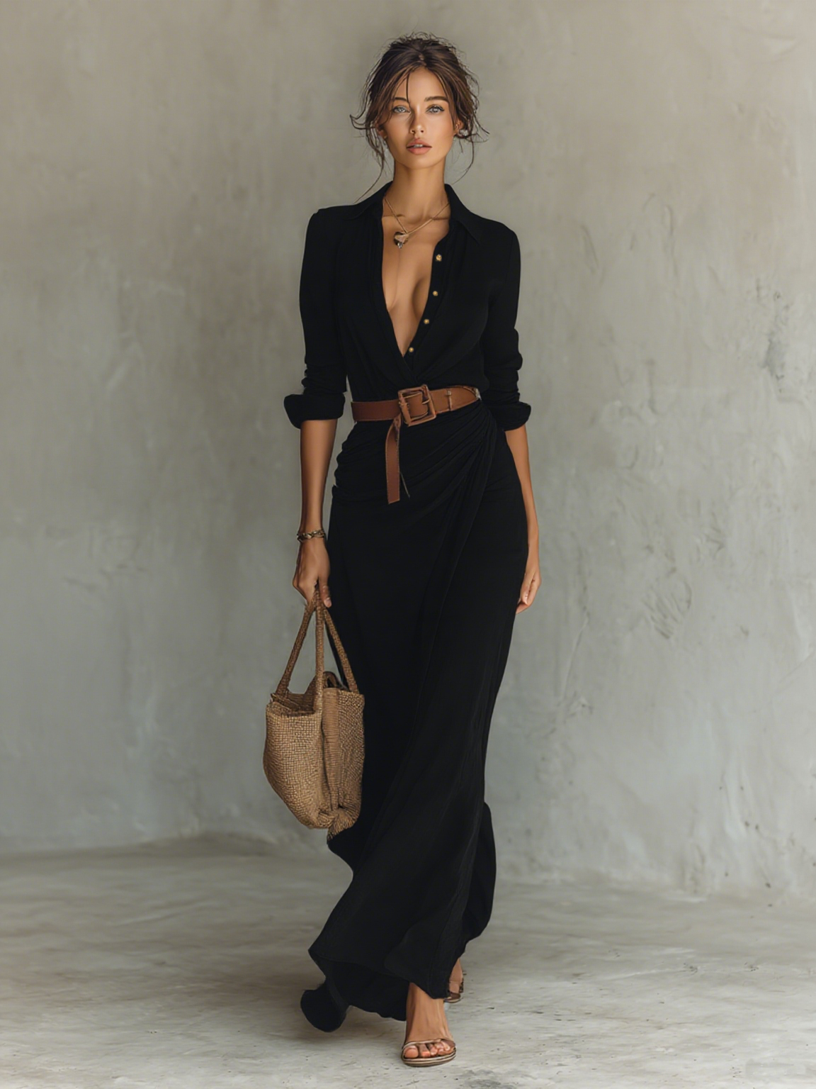 Women's Long Sleeve Belted Lapel Maxi Dress – House of Velari