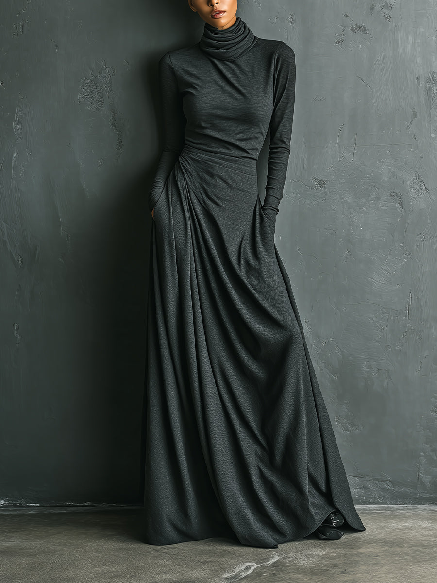Women's Charcoal Cotton Turtleneck Maxi Dress – House of Velari