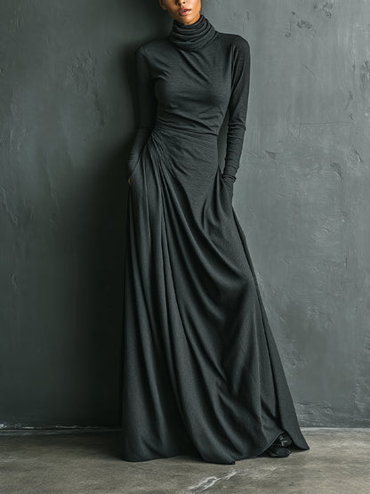 Women's Charcoal Cotton Turtleneck Maxi Dress – House of Velari