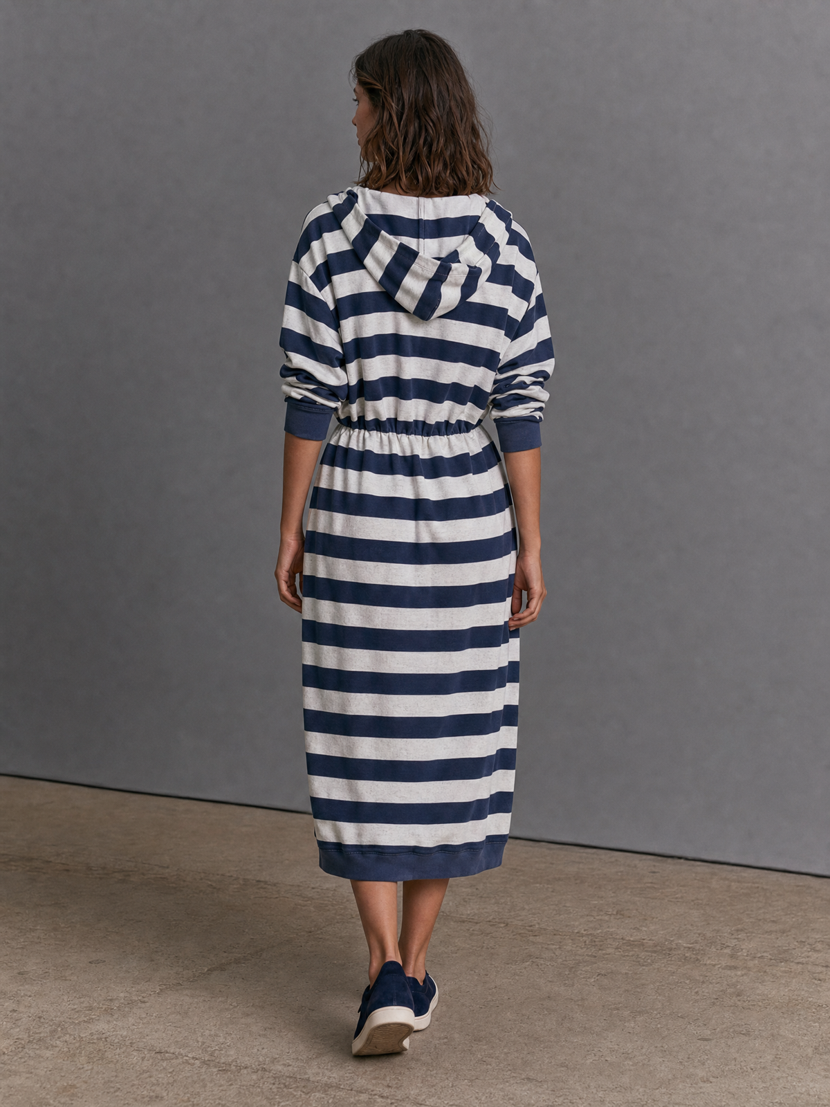 Women's Hooded Drawstring Striped Midi Dress – House of Velari