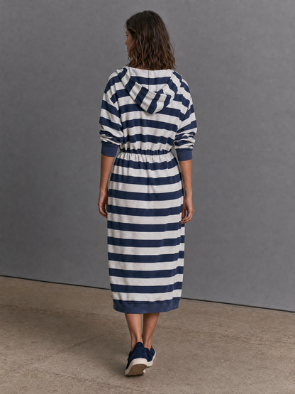Women's Hooded Drawstring Striped Midi Dress – House of Velari