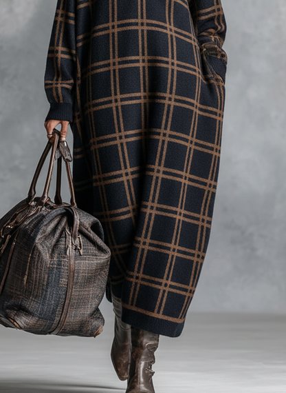 Women's Knit Zipper Plaid Maxi Dress – House of Velari