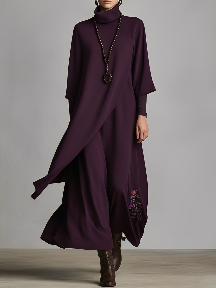 Women's Cotton Turtleneck Embroidered Maxi Dress – House of Velari