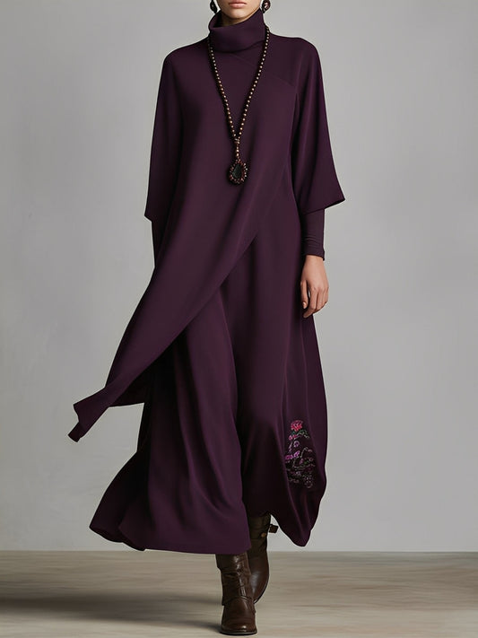 Women's Cotton Turtleneck Embroidered Maxi Dress – House of Velari