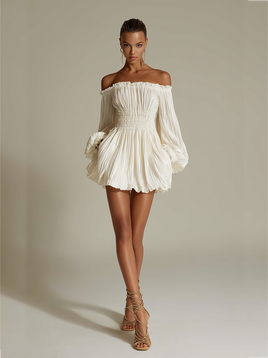Women's Ivory Ruched Pleated Dress – House of Velari