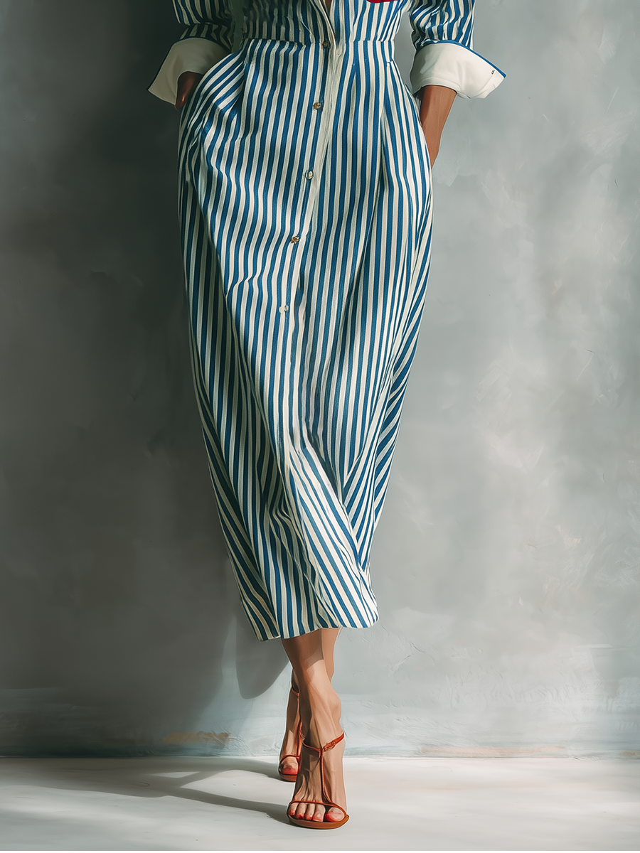 Women's White Cotton Striped Shirt Dress – House of Velari