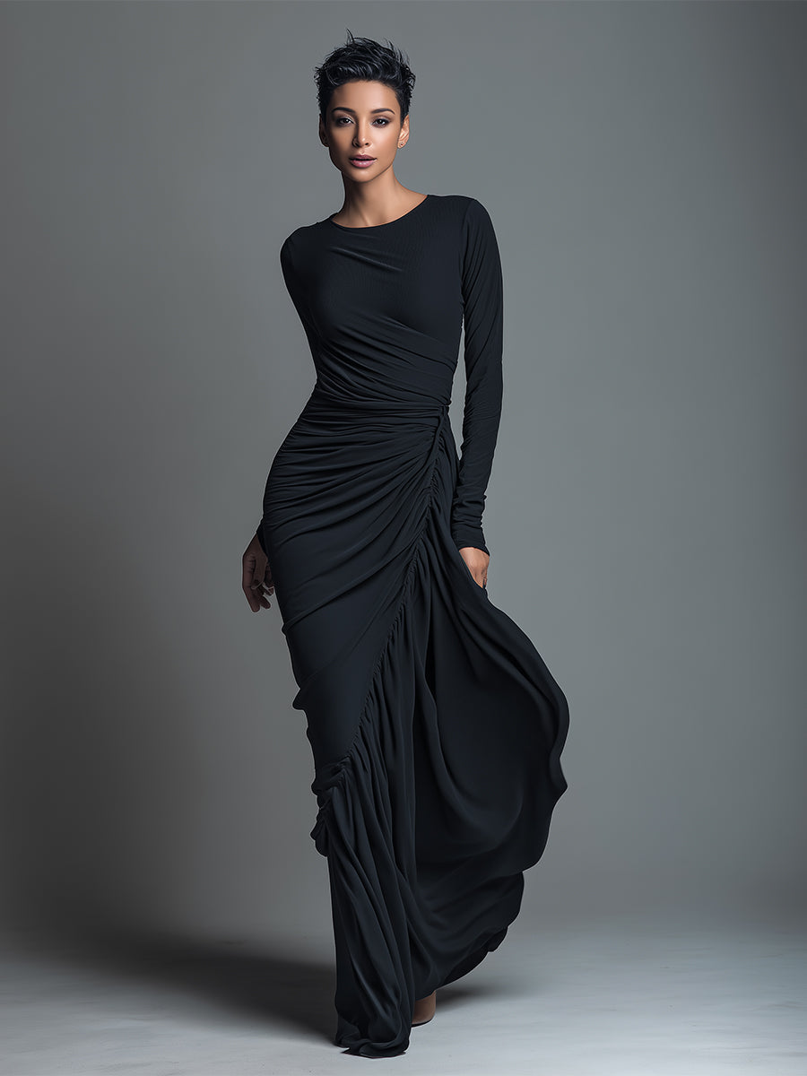 Women's Black Knit Ruched Maxi Dress – House of Velari