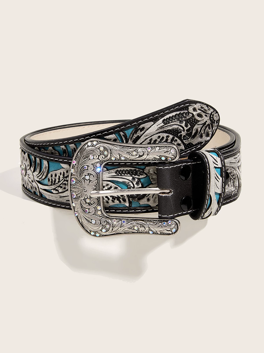 Women's Leather Embossed Rhinestone Belt – House of Velari