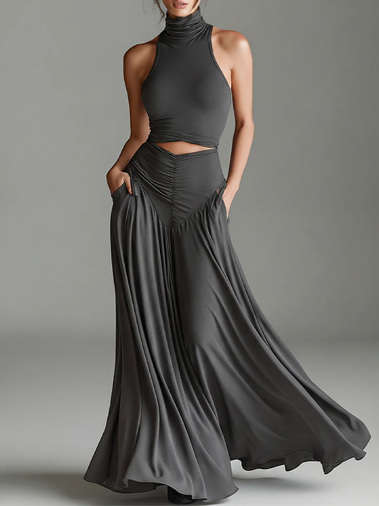Women's Gray Knit Turtleneck Halter Dress – House of Velari