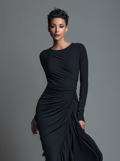 Women's Black Knit Ruched Maxi Dress – House of Velari