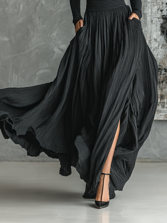 Women's Black Turtleneck Pleated Skirt Set – House of Velari