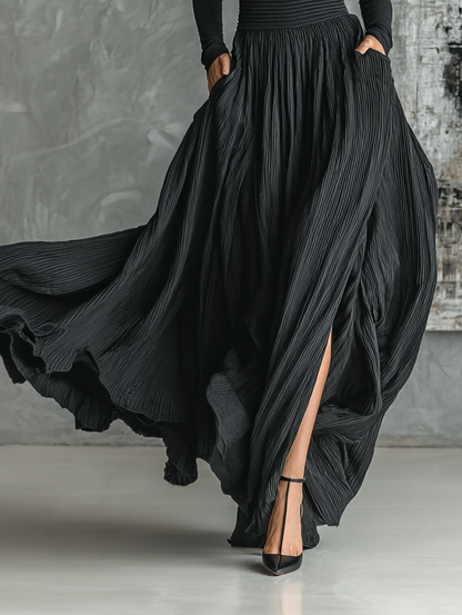 Women's Black Turtleneck Pleated Skirt Set – House of Velari