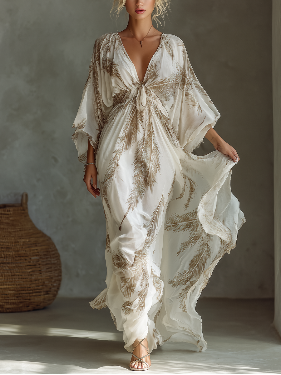 Women's Ivory Chiffon Print Maxi Dress – House of Velari