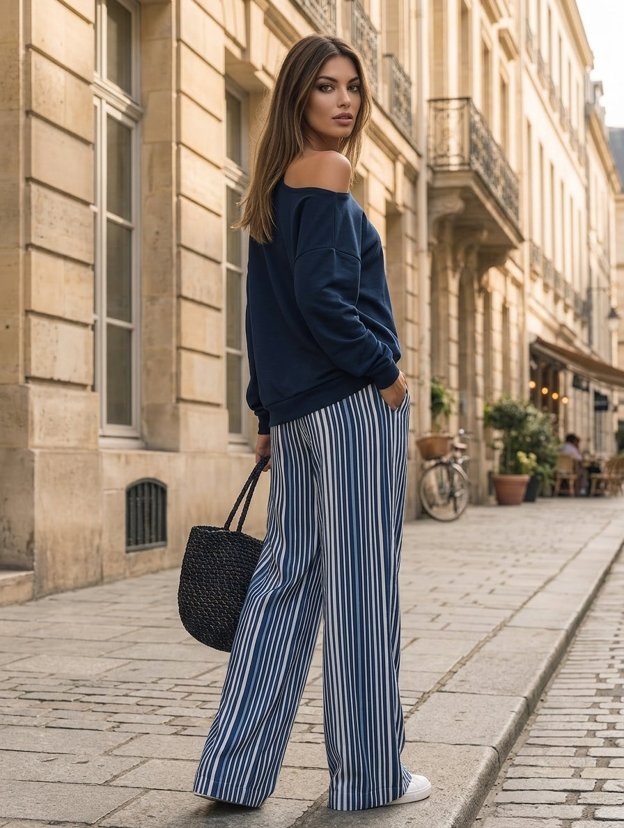Women's White Woven Striped Set – House of Velari