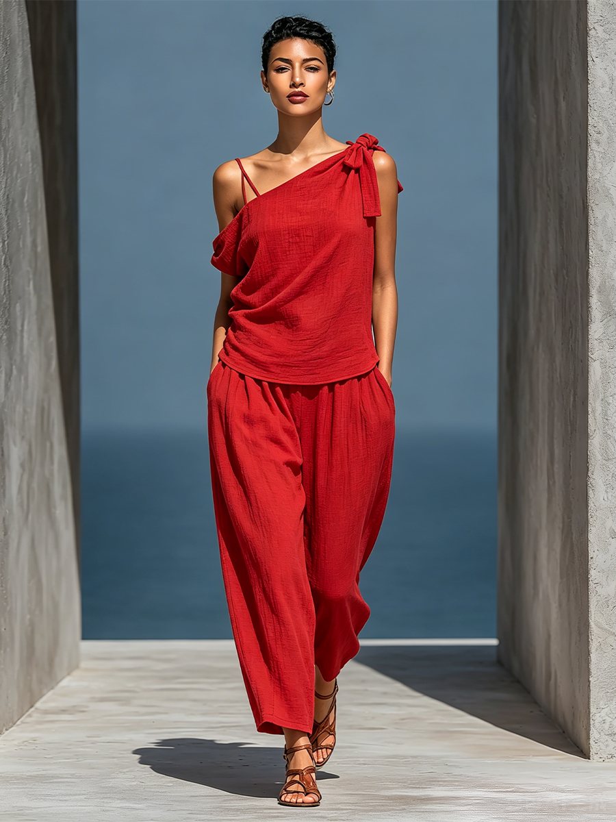 Women's Red Asymmetric Two-Piece Set – House of Velari
